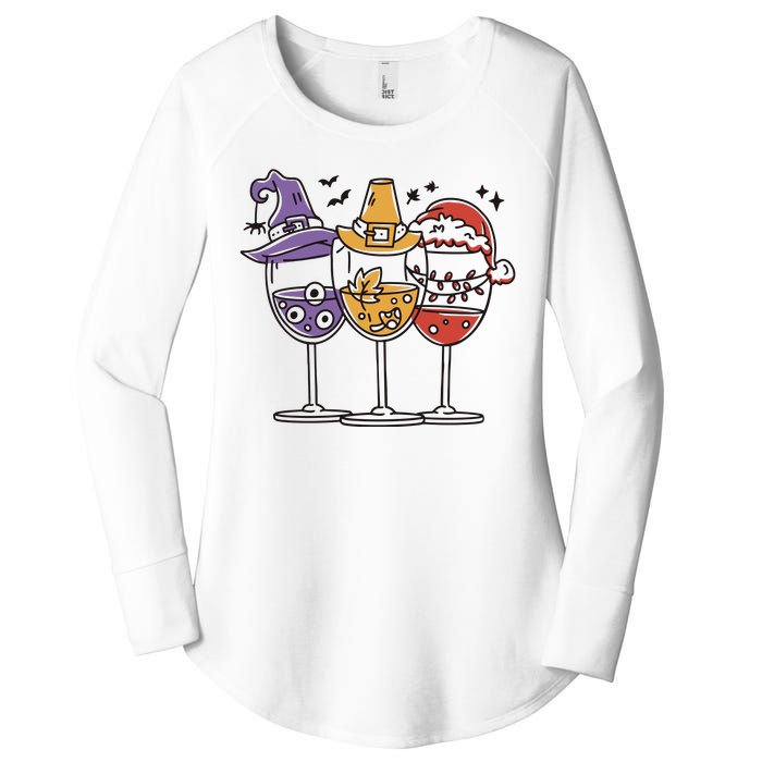 Holidays Wine Glasses Festive Women's Perfect Tri Tunic Long Sleeve Shirt