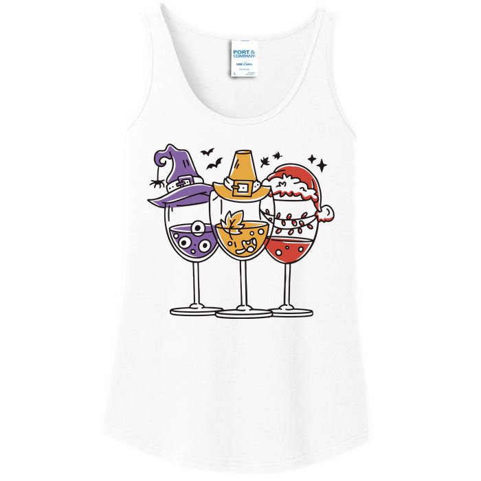 Holidays Wine Glasses Festive Ladies Essential Tank