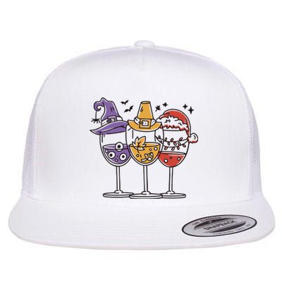 Holidays Wine Glasses Festive Flat Bill Trucker Hat