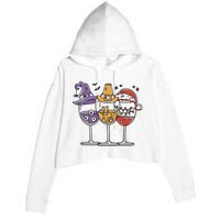 Holidays Wine Glasses Festive Crop Fleece Hoodie