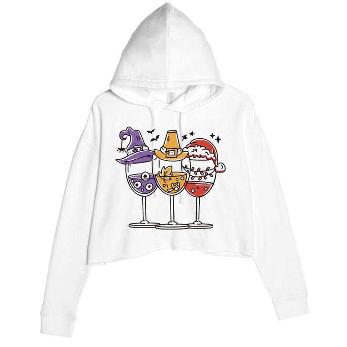 Holidays Wine Glasses Festive Crop Fleece Hoodie