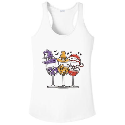 Holidays Wine Glasses Festive Ladies PosiCharge Competitor Racerback Tank