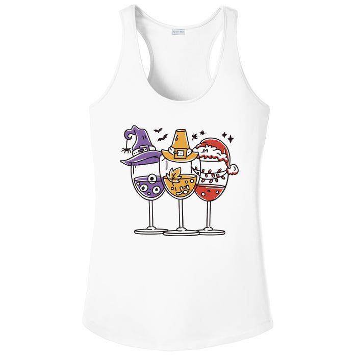 Holidays Wine Glasses Festive Ladies PosiCharge Competitor Racerback Tank