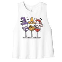 Holidays Wine Glasses Festive Women's Racerback Cropped Tank