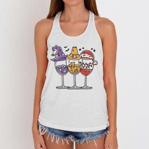 Holidays Wine Glasses Festive Women's Knotted Racerback Tank