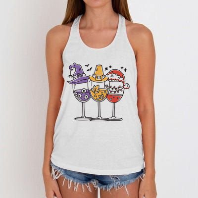 Holidays Wine Glasses Festive Women's Knotted Racerback Tank