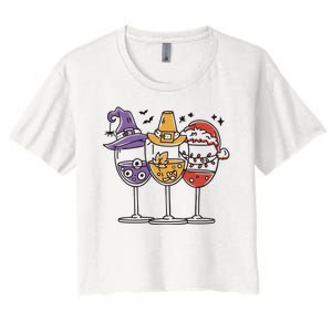 Holidays Wine Glasses Festive Women's Crop Top Tee