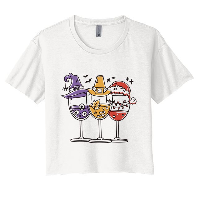 Holidays Wine Glasses Festive Crop Top
