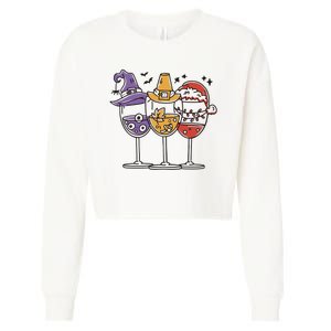 Holidays Wine Glasses Festive Cropped Pullover Crew