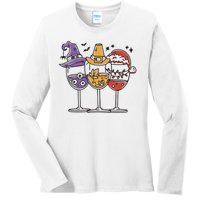 Holidays Wine Glasses Festive Ladies Long Sleeve Shirt