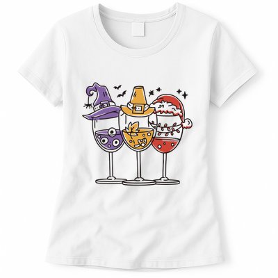 Holidays Wine Glasses Festive Womens T-Shirt