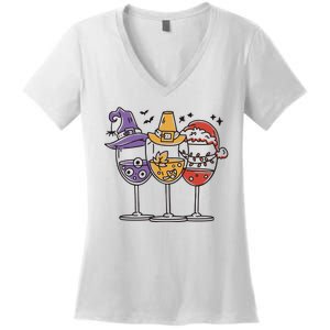 Holidays Wine Glasses Festive Women's V-Neck T-Shirt