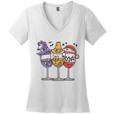 Holidays Wine Glasses Festive Women's V-Neck T-Shirt