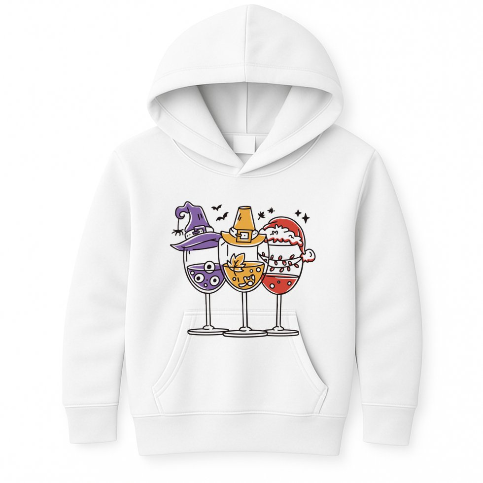 Holidays Wine Glasses Festive Kids Hoodie
