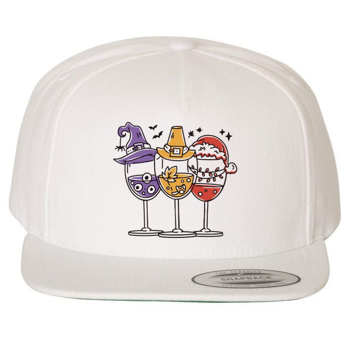 Holidays Wine Glasses Festive Wool Snapback Cap