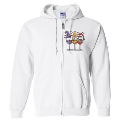 Holidays Wine Glasses Festive Full Zip Hoodie