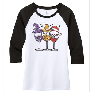 Holidays Wine Glasses Festive Women's Tri-Blend 3/4-Sleeve Raglan Shirt