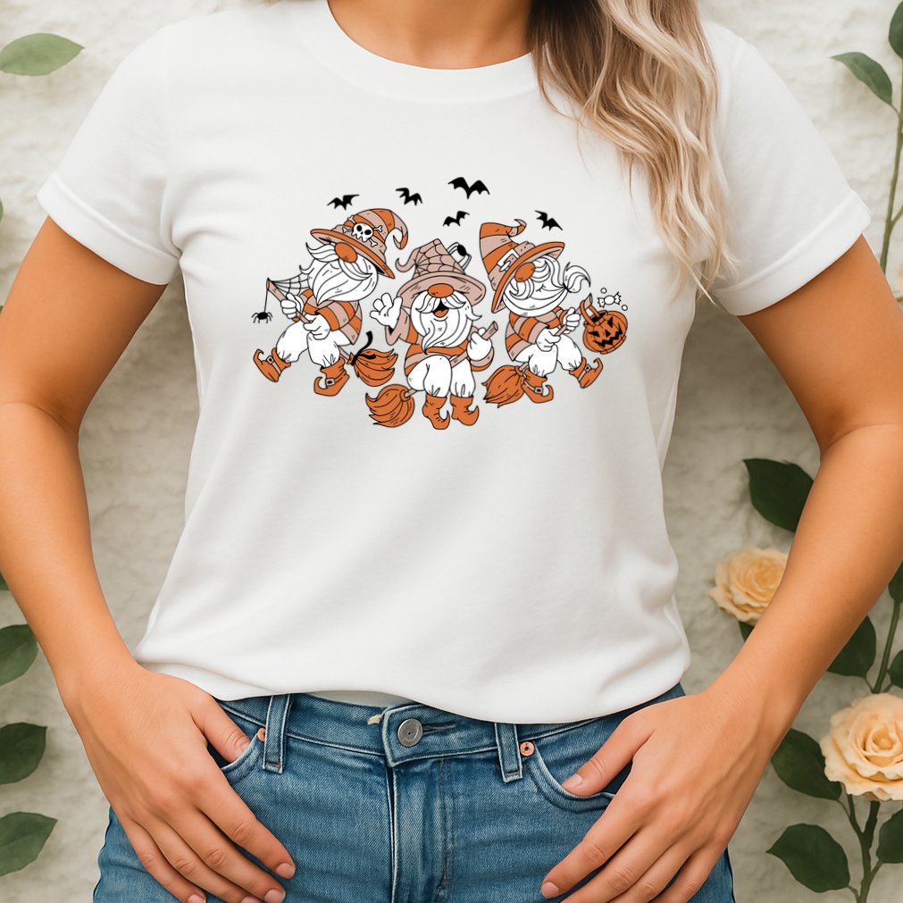 Halloween Witchy Gnomes Holiday Womens T-Shirt