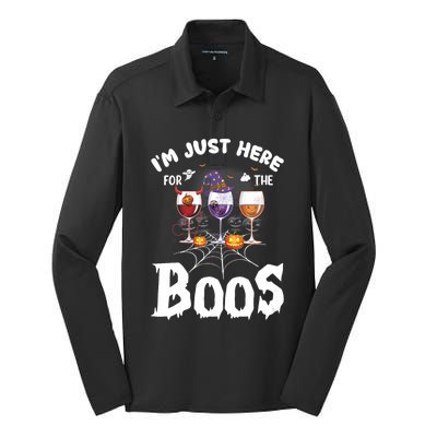 Halloween Wine Glasses Of Wine IM Just Here For The Boos Silk Touch Performance Long Sleeve Polo