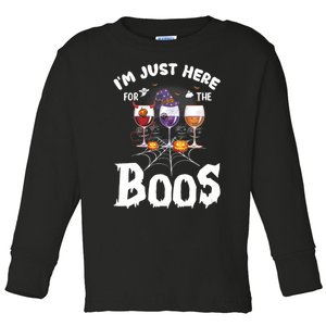 Halloween Wine Glasses Of Wine IM Just Here For The Boos Toddler Long Sleeve Shirt