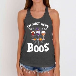 Halloween Wine Glasses Of Wine IM Just Here For The Boos Women's Knotted Racerback Tank