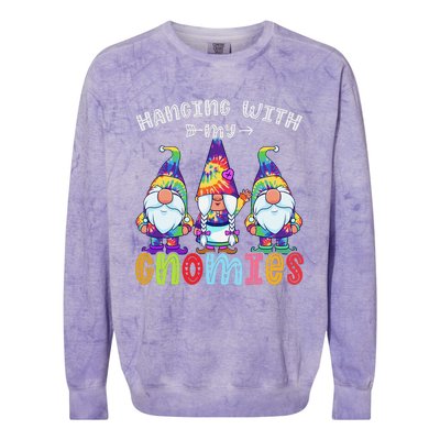 Hanging With Gnomies Gnome Merry Christmas Tie Dye Pajamas Colorblast Crewneck Sweatshirt