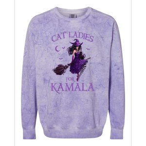 Halloween Witches Harris Cat Ladies For Kamala Harris 2024 Gift Colorblast Crewneck Sweatshirt