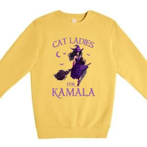 Halloween Witches Harris Cat Ladies For Kamala Harris 2024 Gift Premium Crewneck Sweatshirt