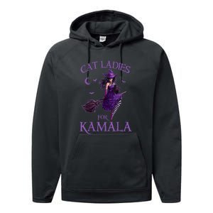 Halloween Witches Harris Cat Ladies For Kamala Harris 2024 Gift Performance Fleece Hoodie