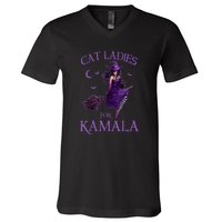 Halloween Witches Harris Cat Ladies For Kamala Harris 2024 Gift V-Neck T-Shirt