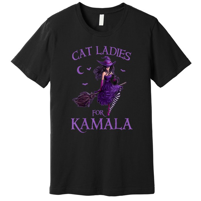 Halloween Witches Harris Cat Ladies For Kamala Harris 2024 Gift Premium T-Shirt