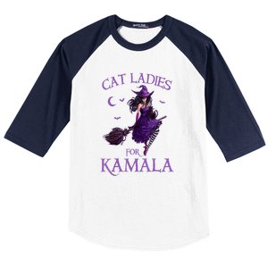 Halloween Witches Harris Cat Ladies For Kamala Harris 2024 Gift Baseball Sleeve Shirt