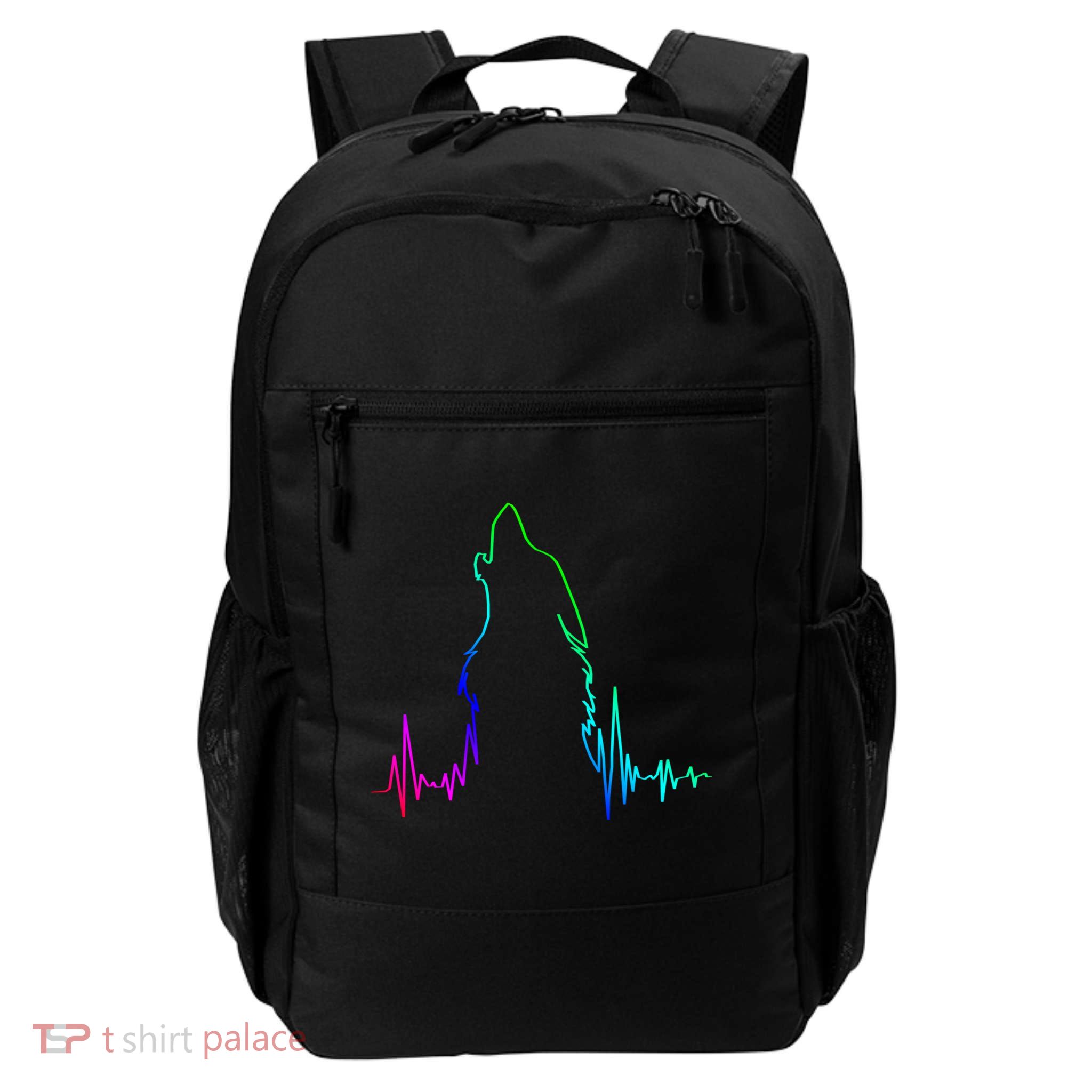 Howling Wolf Heartbeat Gift Spirit Animal Wolf Gift Backpack