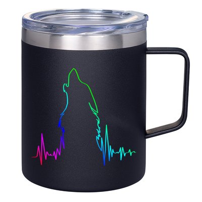 Howling Wolf Heartbeat Gift Spirit Animal Wolf Gift 12oz Stainless Steel Coffee Mug
