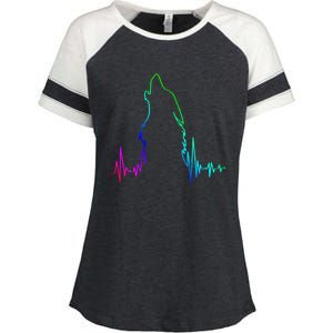 Howling Wolf Heartbeat Gift Spirit Animal Wolf Gift Enza Ladies Jersey Colorblock Tee