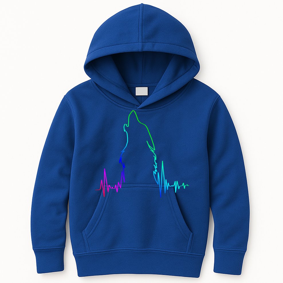 Howling Wolf Heartbeat Gift Spirit Animal Wolf Gift Kids Hoodie