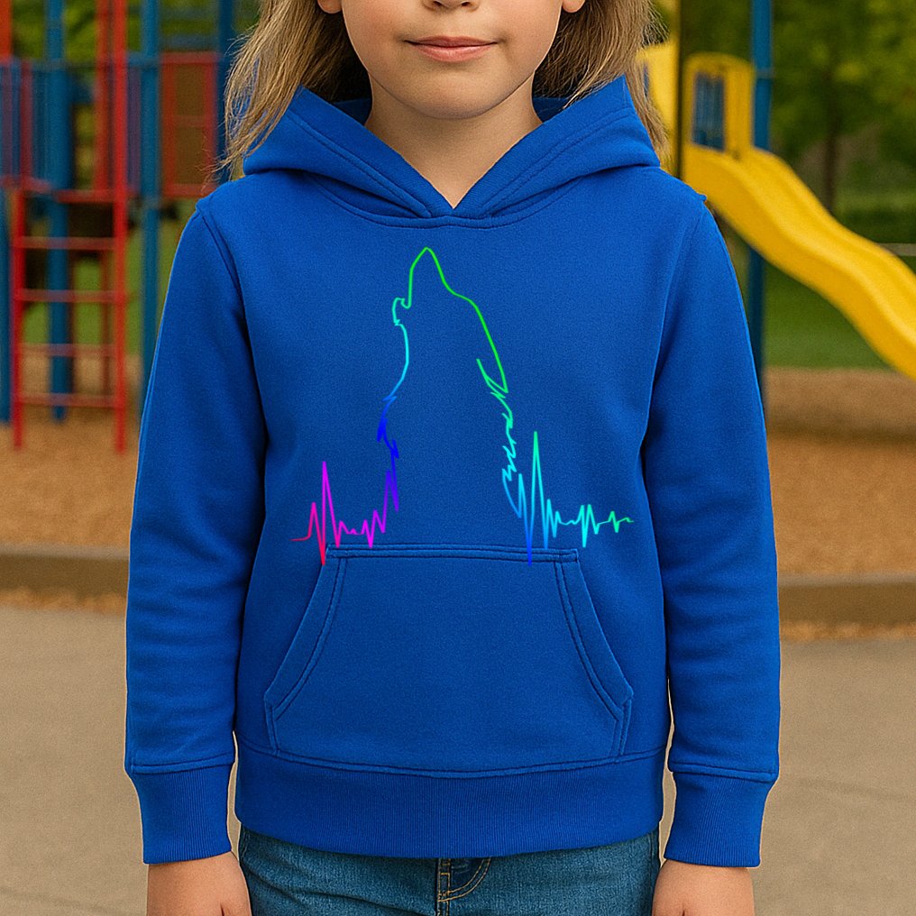Howling Wolf Heartbeat Gift Spirit Animal Wolf Gift Kids Hoodie