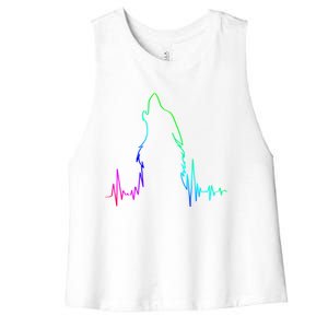 Howling Wolf Heartbeat Gift Spirit Animal Wolf Gift Women's Racerback Cropped Tank