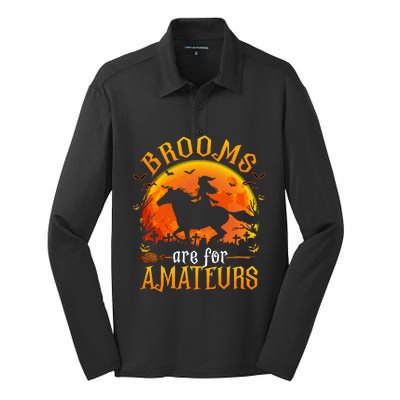 Horses Witch Halloween Funny Brooms Are For Amateurs Silk Touch Performance Long Sleeve Polo