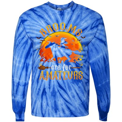 Horses Witch Halloween Funny Brooms Are For Amateurs Tie-Dye Long Sleeve Shirt