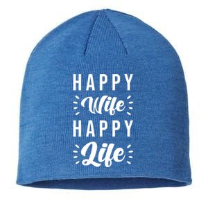 Happy Wife Happy Life Funny Gift Happy Wife Happy Life Gift Sustainable Beanie