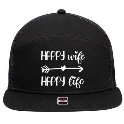 Happy Wife Happy Life Brides Gift For Wives From Husband Cute Gift 7 Panel Mesh Trucker Snapback Hat