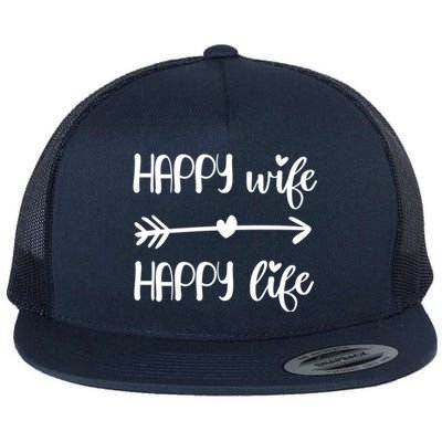 Happy Wife Happy Life Brides Gift For Wives From Husband Cute Gift Flat Bill Trucker Hat