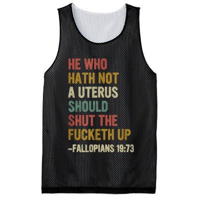 He Who Hath No Uterus Shall Shut The Fcketh Up REtro Vintage Mesh Reversible Basketball Jersey Tank