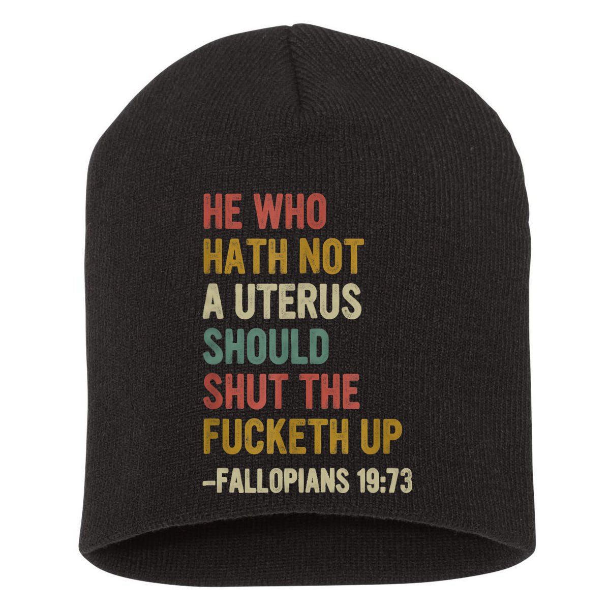 He Who Hath No Uterus Shall Shut The Fcketh Up REtro Vintage Short Acrylic Beanie