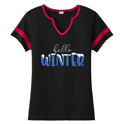 Hello Winter Holiday Season Ladies Halftime Notch Neck Tee