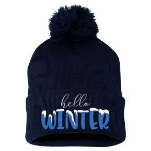 Hello Winter Holiday Season Pom Pom 12in Knit Beanie