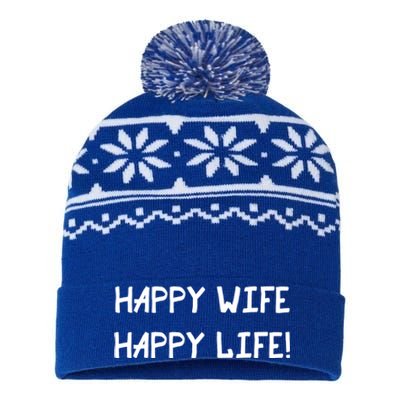 Happy Wife Happy Life Graphic Gear Optimism Gift USA-Made Snowflake Beanie