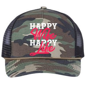 Happy Wife Happy Life Happy Wife Happy Life Gift Retro Rope Trucker Hat Cap