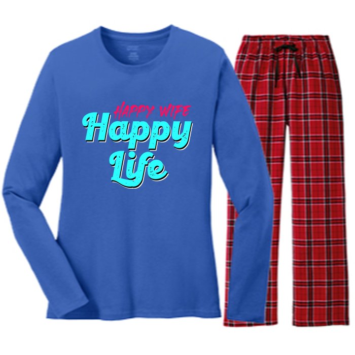 Happy Wife Happy Life Great Gift Women's Long Sleeve Flannel Pajama Set 